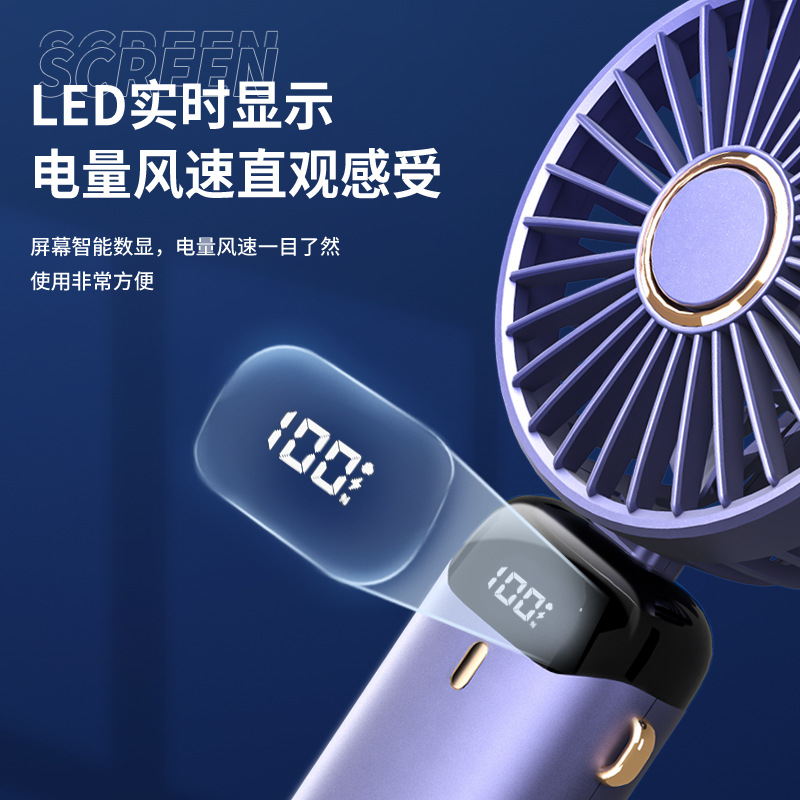 2024 Mini Electric Fan for Students, Adjustable Neck Hanging, Desktop Foldable, Digital Display, Aromatherapy, Charging, Small, Silent, USB Handheld Fan