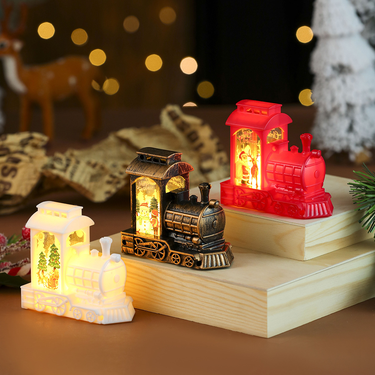 cross-border new arrival candle light small night lamp locomotive shape decorative lights christmas small gifts christmas decorations