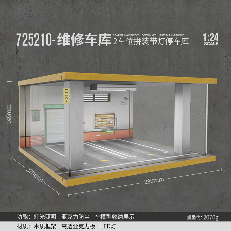 Comercio exterior al por mayor transfronterizo 1 24 simulación modelo de coche estacionamiento modelo escena garaje pantalla con decoración ligera
