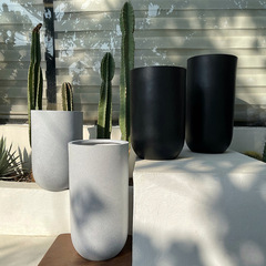 Large green plant cement flowerpot tall tube Nordic internet celebrity thousand-year-old wood strip shape living room floor-standing potted plant pot