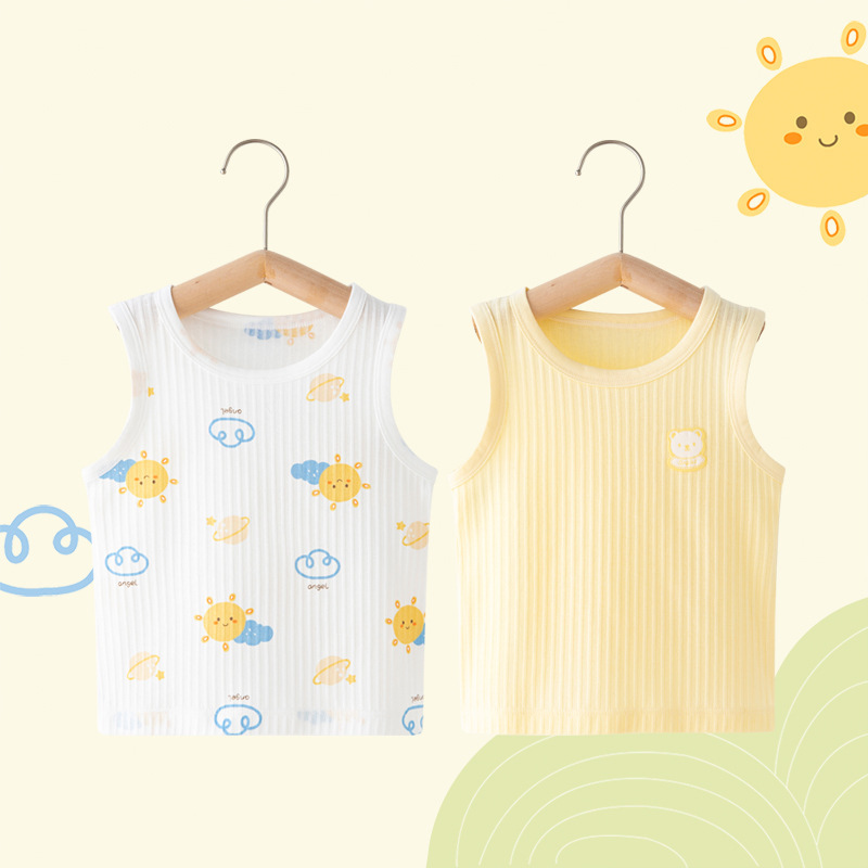 Baby Vest for Summer, Thin Style, Boys' Infant Camisole, Pure Cotton Base Layer, Children's Single-Piece Sleeveless Top, Summer Wear for Girls