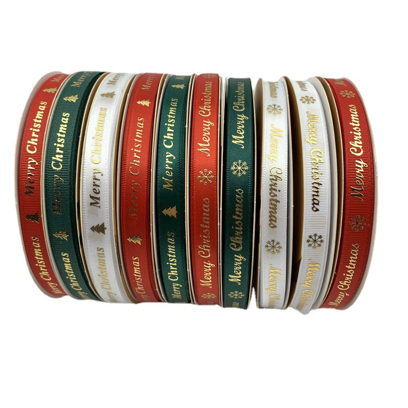 Рождественская лента 1 см, хит продаж, высококачественная лента с горячим тиснением золотой фольгой, лента для украшения подарков, в наличии