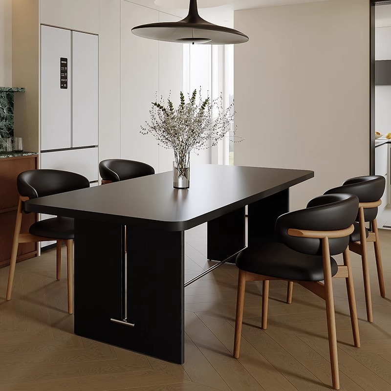 Medieval Style Solid Wood Full Set of Slate Dining Table and Chair Combination Small Apartment Rectangular Retro Simple Modern Living Room Island Table