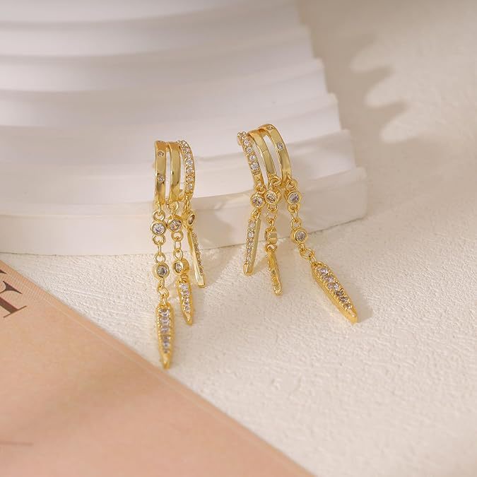 Light Luxury Women's Zircon Earrings Geometric Chain Pendant High-End Fashion Jewelry_voghion.com
