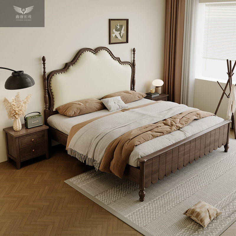 Dormitorio principal antiguo estilo americano francés bolsa de respaldo blanda 1.8m cama doble nueva cama de madera sólida americana de 1.5m