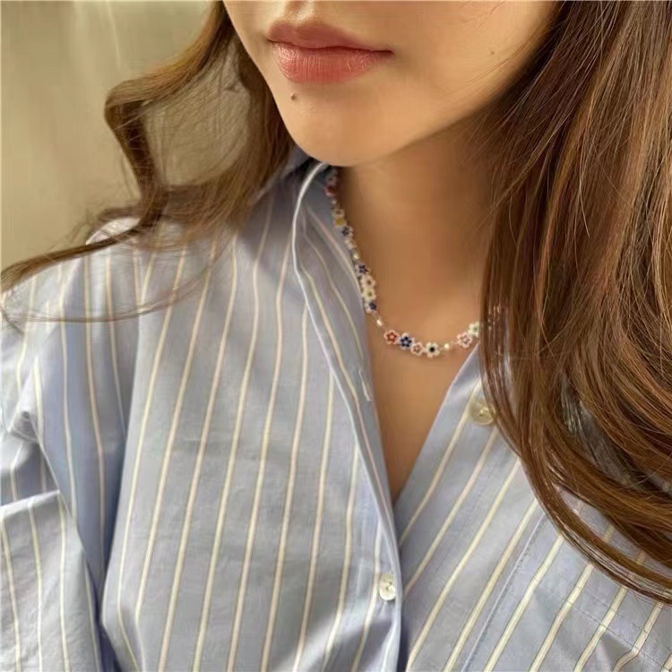 Womenu0027S Vacation Flower Beaded Pearl Necklace Patchwork