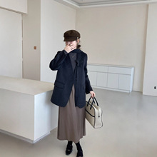 小个子秋冬新款毛呢外套女高级时尚设计细围脖领中长双面羊毛大衣