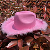 Fuchsia colored denim velvet hat, decorations