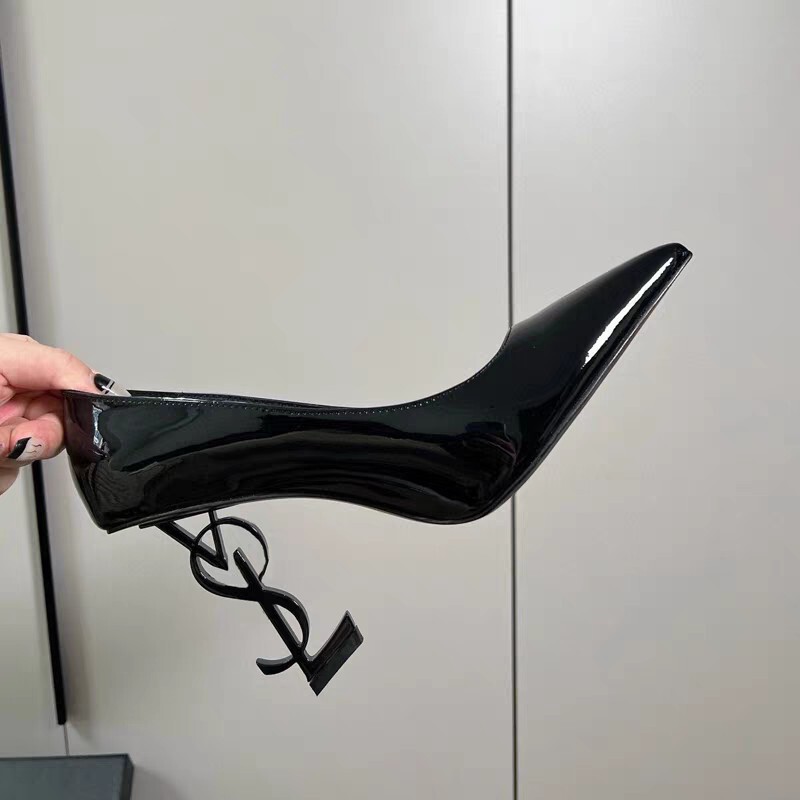 Yang Shulin ys European and American Stars Same Style Pointed-Toe Socialite Metal Super High Heels Elegant French Letter Documentary Shoes for Women