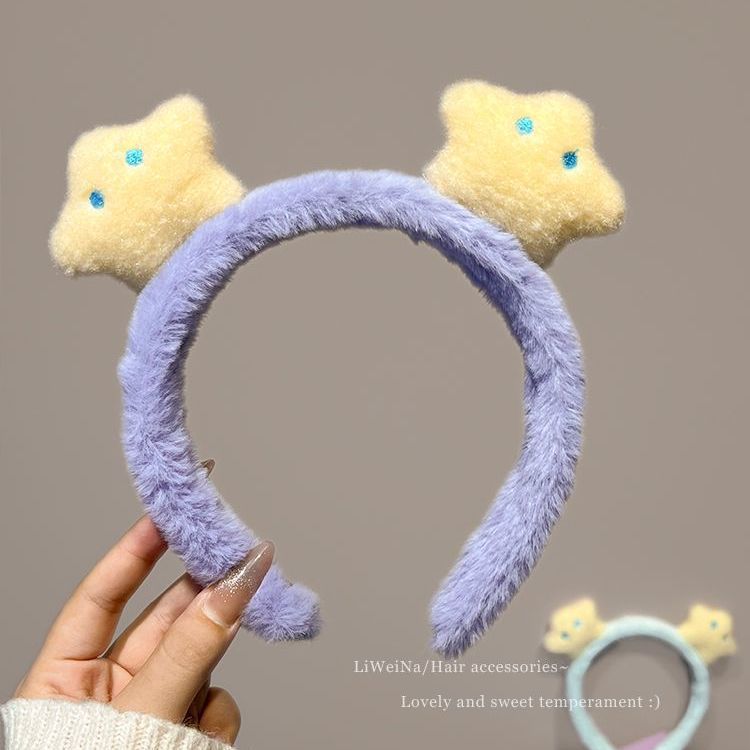 Cute estrellas peluche bandero de cabello 2024 nuevo lavado de la cara bandero de cabello de maquillaje tarjeta de cabello de invierno prensado antideslizante