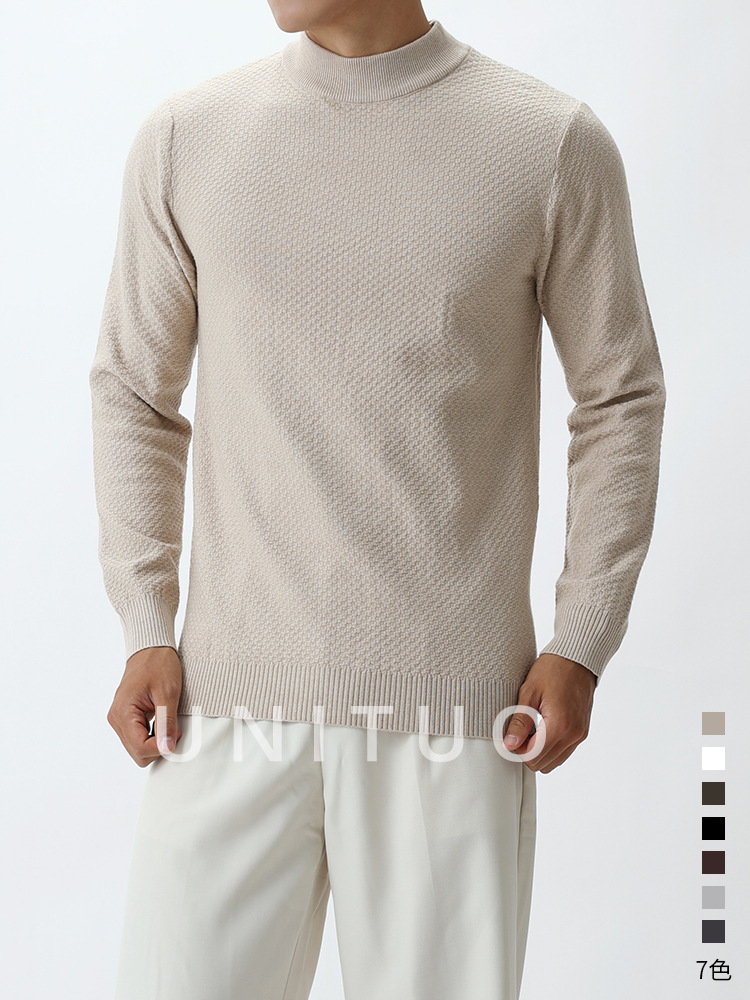 Hombre otoño y invierno hombre medio cuello alto piña camiseta de base hombre jersey de punto hombre caliente camiseta de base delgada