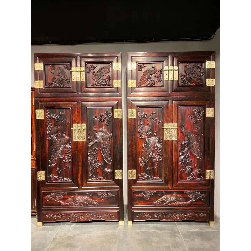 Laos Rosewood Cochin Rosewood Silk Feather Sandalwood Carved Peacock Top Chest Cabinet Storage Cabinet Large Wardrobe