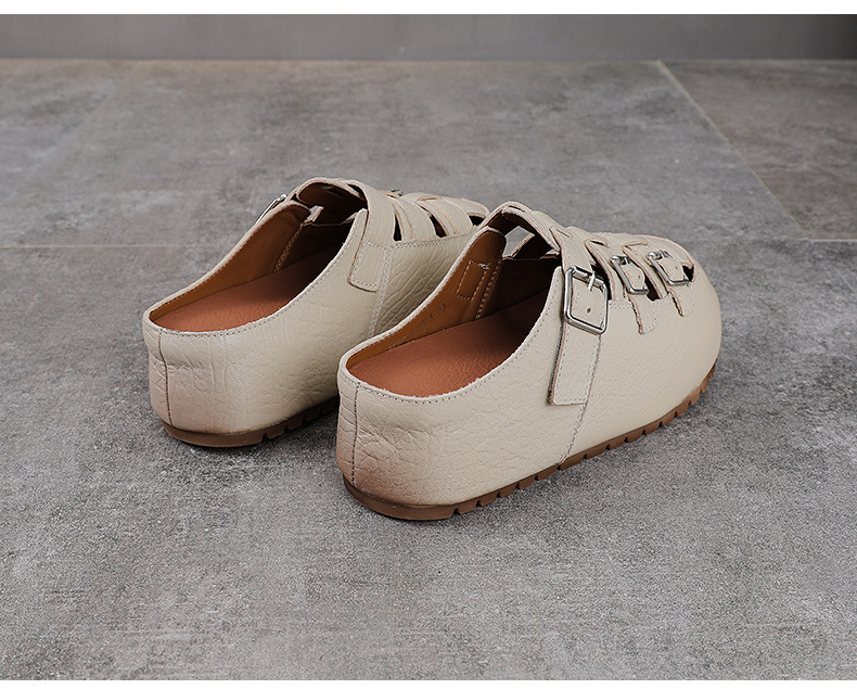 Dép sandal nữ da bò mũi kín đế dày lỗ thoáng khí — màu nâu chi tiết 12