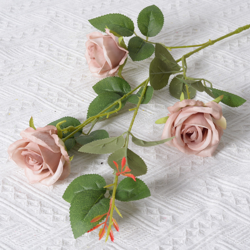 Artificial Rose manojo de 3 pequeñas rosas París Día San Valentín decoración casera la boda falsa flor seda artificial al por mayor