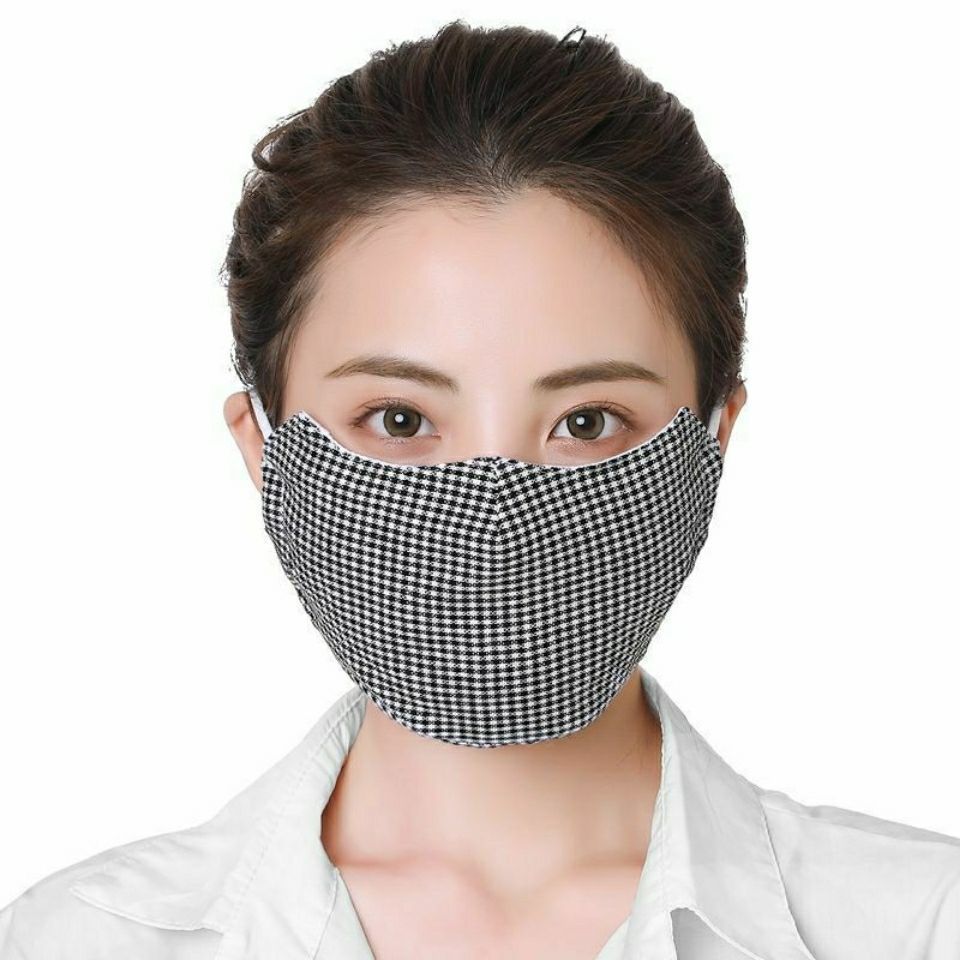 Winter checker mask female pure cotton thickened warm cold windproof breathable dust thermal mask washable