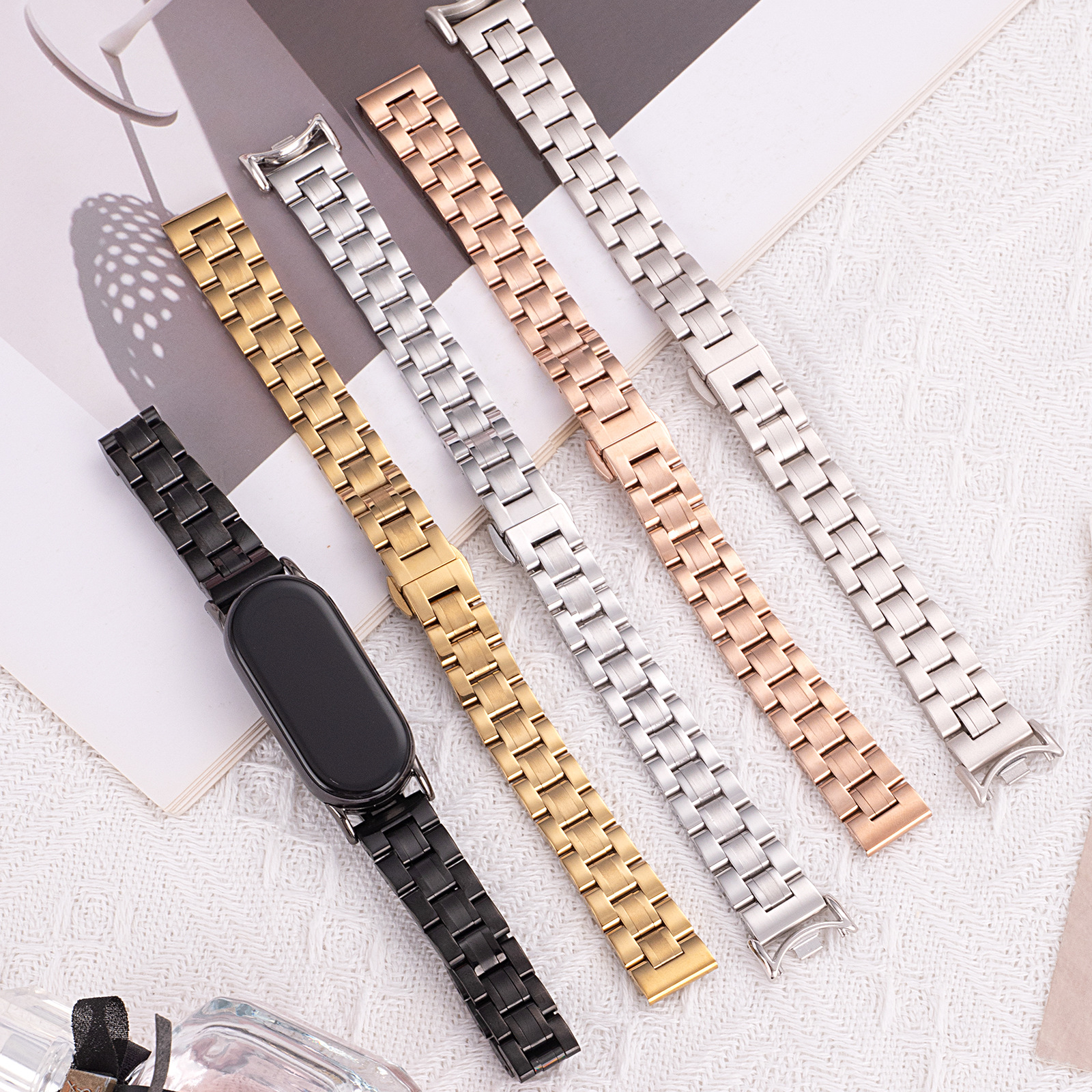 Suitable for Xiaomi 8/9Pro Stainless Steel Five-Bead Solid Xiaomi Mi Band 9/10 Redmi Watch4/5/6 Strap