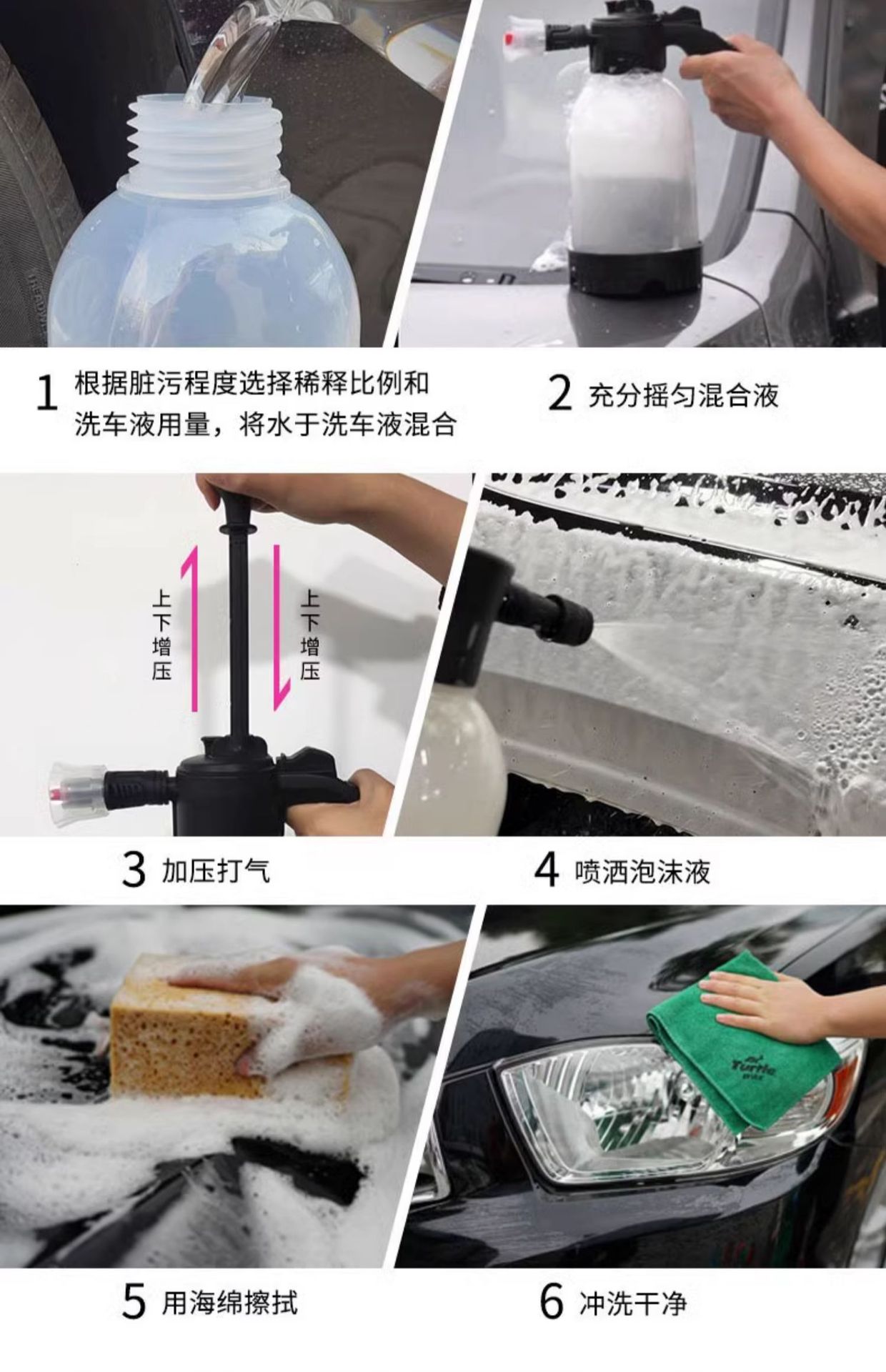 Suitable for Turtle Brand Car Wash Liquid Water Wax High Foam Spray Bottle Cleaning White Car Special Powerful Decontamination Spray Wax Water Black Car