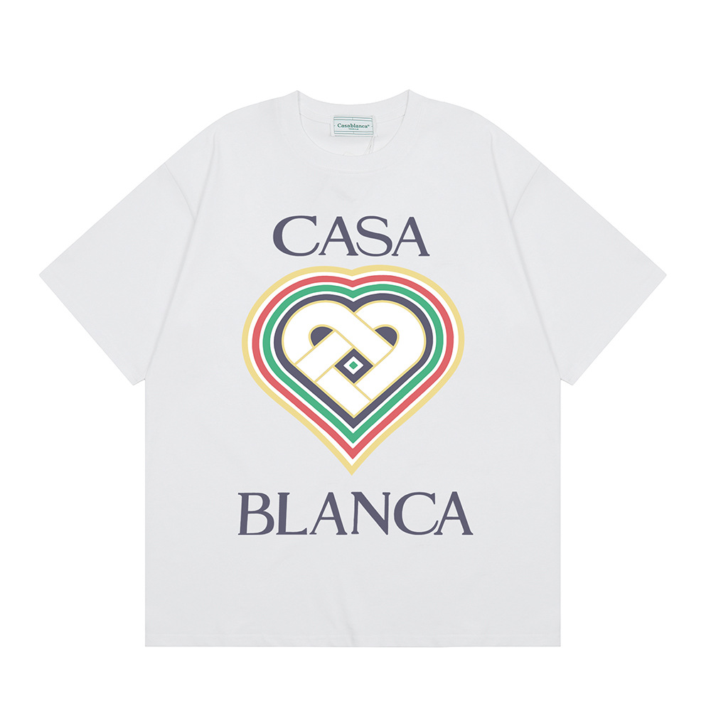 Transfronterizo 2024 primavera y verano nuevo estilo Casablanca Casablanca LOGO estampado hombres y mujeres camiseta suelta de manga corta