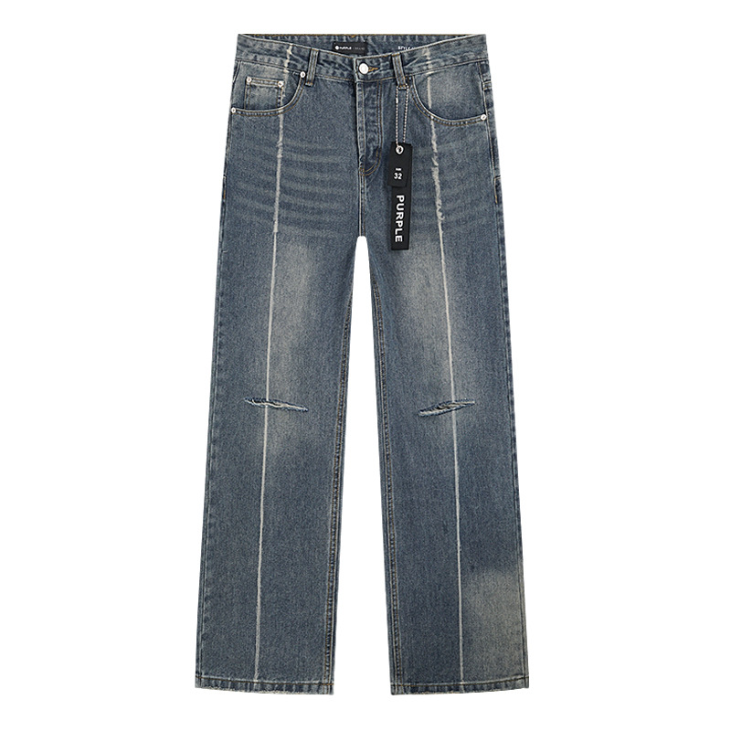 Comercio exterior transfronterizo mayorista purp1e estilo americano marca de alta calle agujero parche de tinta retrógrada lavado jeans pantalones cortos
