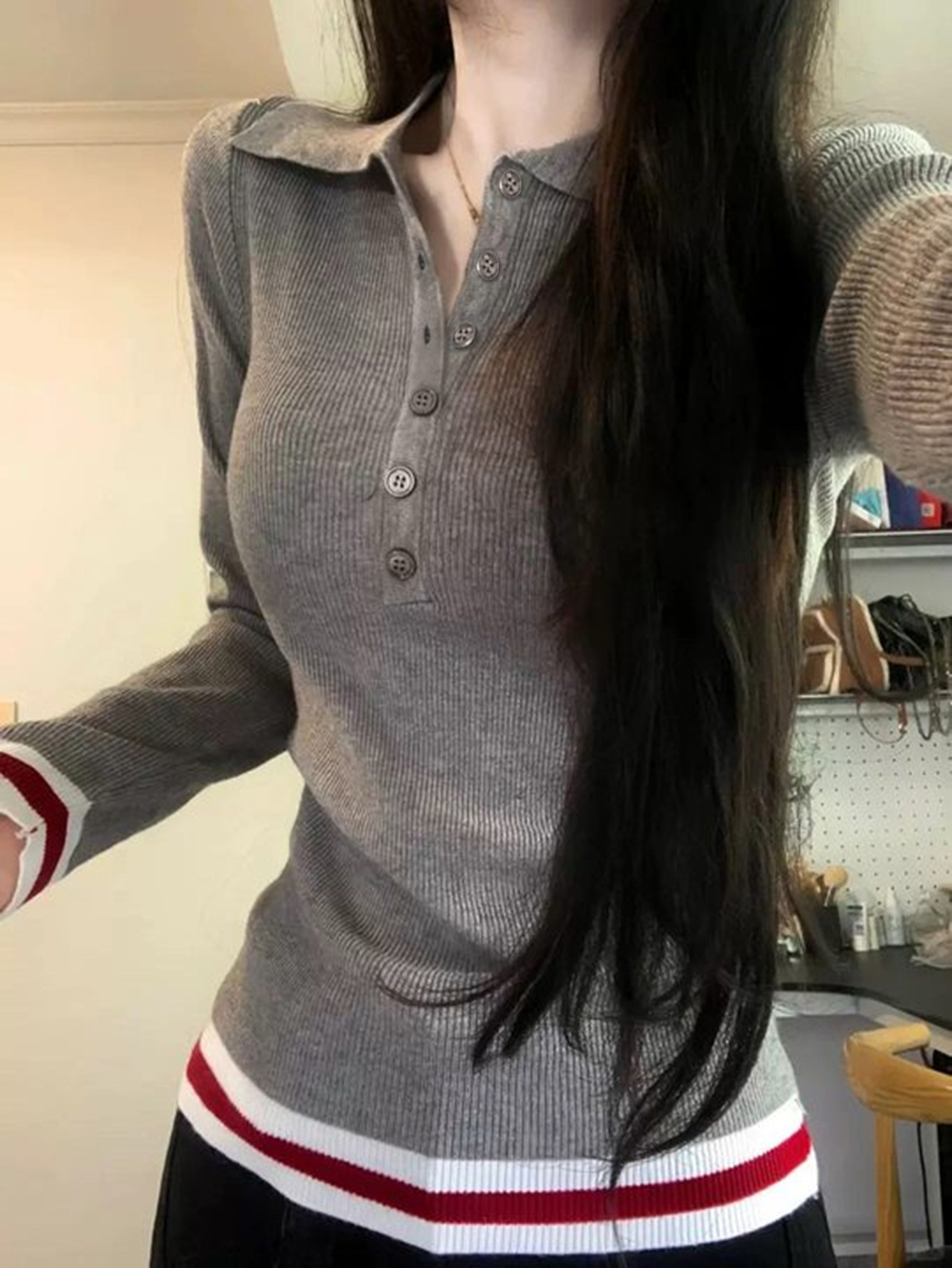 Kaikuo2025 otoño y invierno cross-border europeas y estadounidenses ropa de mujer polo cuello botón temperamento delgado japonesas y coreanas camisas de lana casuales mujeres