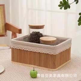 北欧风竹编收纳篮宿舍桌面杂物化妆品整理盒无盖玄关装饰储物篮