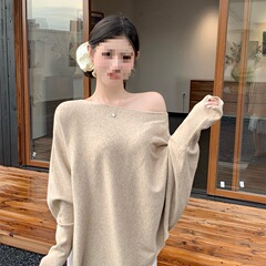 实价新款宽松蝙蝠袖毛针织女秋冬软糯慵懒感百搭不规则上衣外套