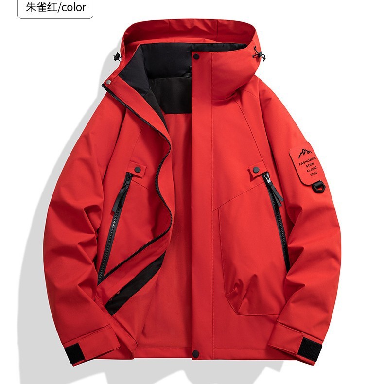 2518 カップルスタイルスプライシングトレンディなアウトドアレジャースポーツフード付きジャケット登山ジャケット男性と女性のためのルーズジャケット|undefined