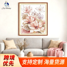 针功夫新款跨境十字绣玉兰花客厅卧室装饰套件自己绣源头工厂加盟