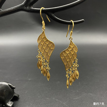 足银99手工拉丝银镀金孔雀凤羽耳环秀禾旗袍配饰耳坠民族风送女友