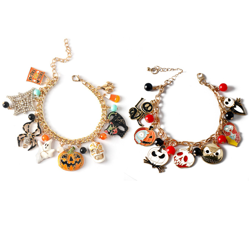 Halloween Charm Bracelet With Spider Pumpkin Skull And Diamonds_voghion.com