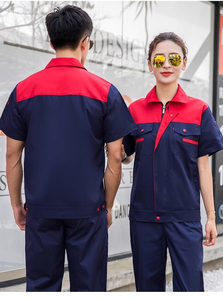 Trajes de trabajo de mangas cortas para hombres de verano delgado desgaste taller de reparación de automóviles mecánica y eléctrica ropa de seguro laboral personalizada / fabricada