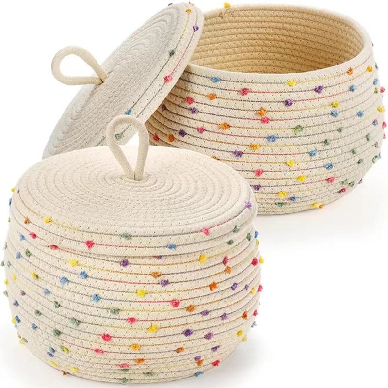 Nordic cotton rope storage basket with lid, desktop storage box, item basket, key storage, makeup storage basket