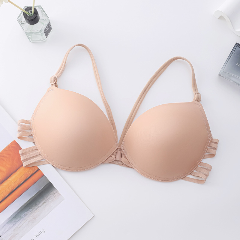 Inventario sin anillo de acero sujetador de botón delantero menos femenino sentido cruzado belleza de espalda ropa interior lisa sin marcas de soporte superior sujetador de verano
