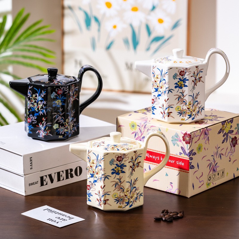 Flores exquisitas amor tazas de café plato tetera de cerámica caja de regalo conjunto de casada de Navidad regalo de cumpleaños