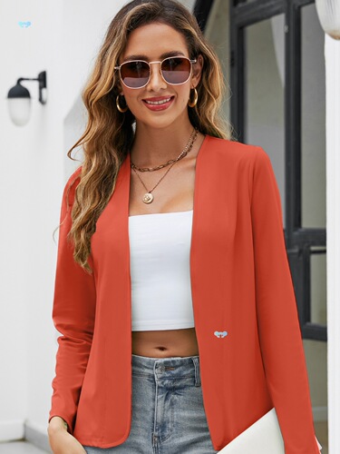 Women'S Stylish Navy Blue Casual Blazer Long Sleeve