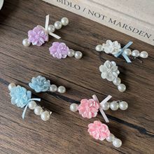 韩系木槿花珍珠发夹蝴蝶结刘海侧边夹外出甜美百搭发卡发饰头饰女