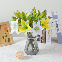 手感膠片單支百合小虎蘭婚慶仿真花束1花2蕾酒店客廳餐桌裝飾擺件