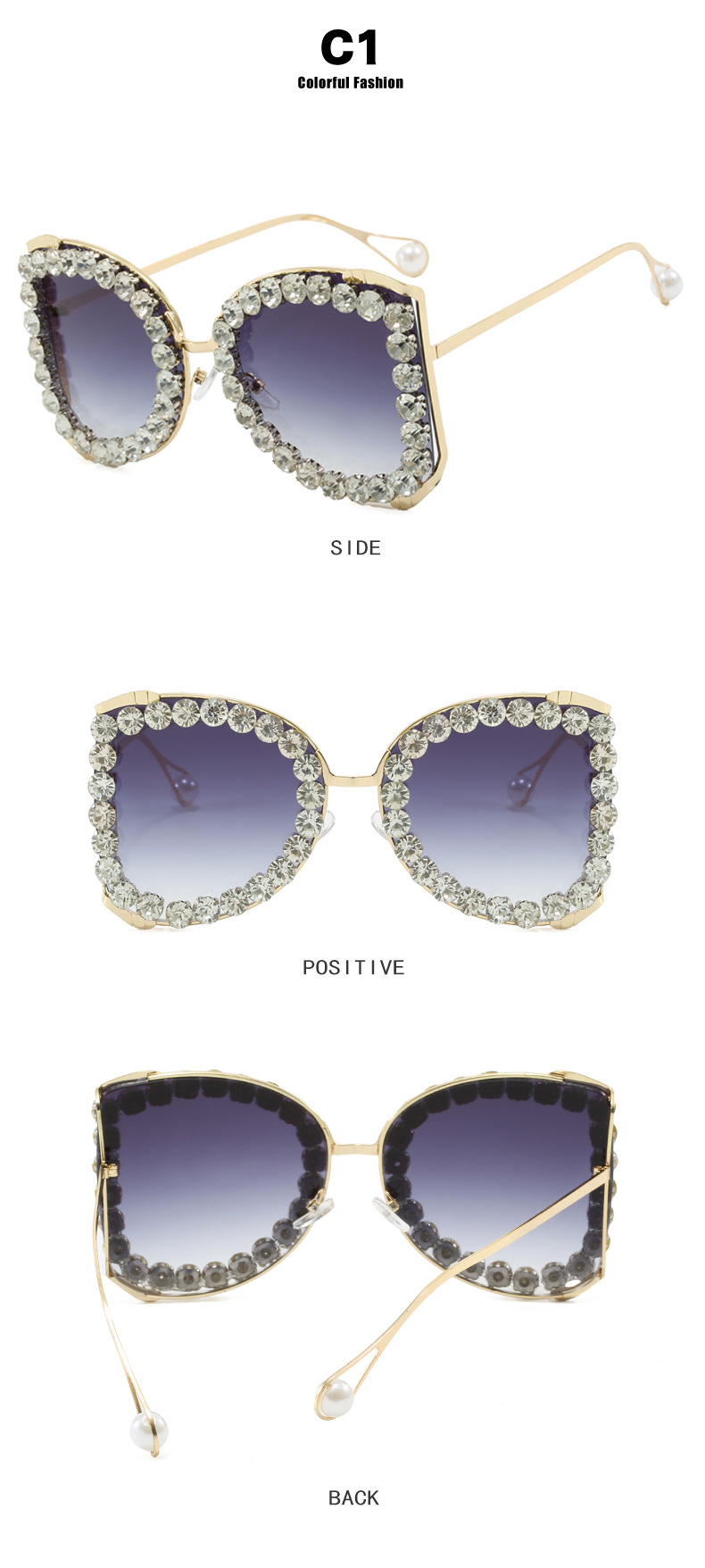 Diamond-encrusted large-framed sunglasses 2024 new style, women's exaggerated large-framed sunglasses, metallic personality and high-end feel undefined