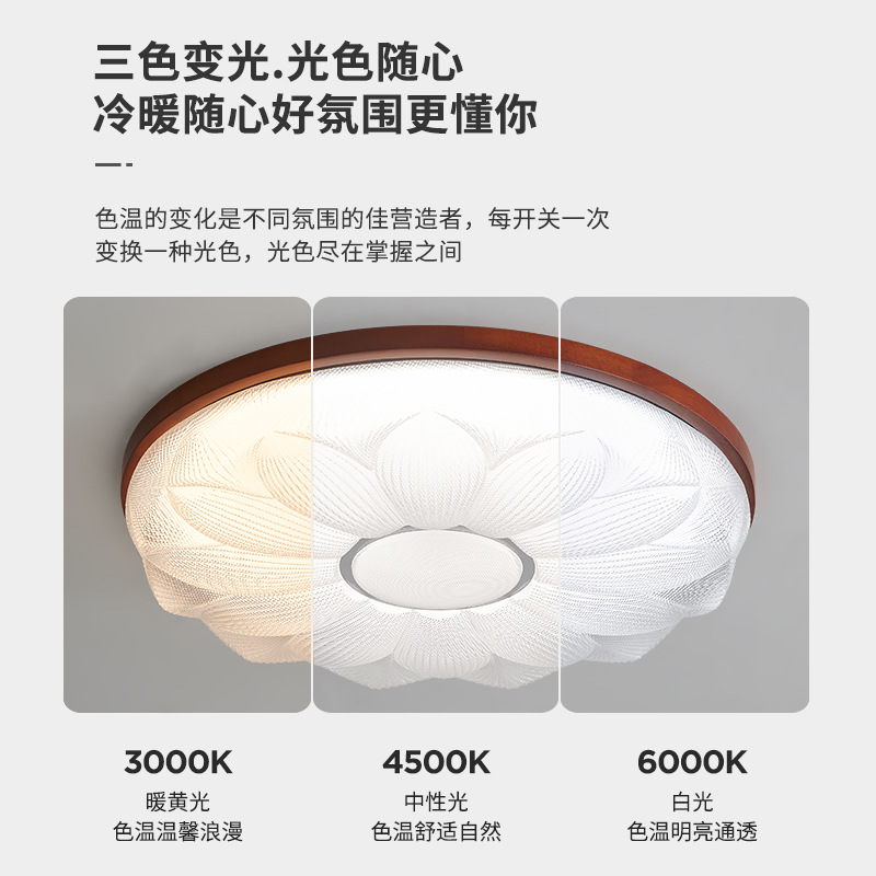 Lámpara de dormitorio, lámpara de techo, lámpara de dormitorio principal moderna simple de estilo antiguo, flor de cielo estrellado cálido, lámpara de habitación de nogal retro