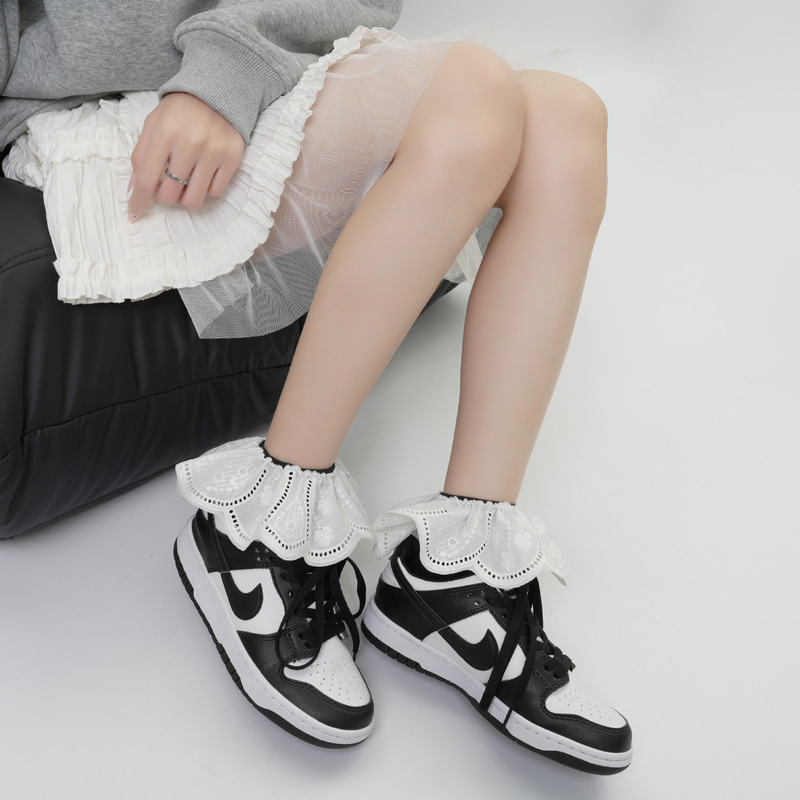 Ballet Style White Lace Socks Japanese Style 25 Spring and Summer with Ad sneaker Pile Socks Mid-length Socks Ins All-match Trendy