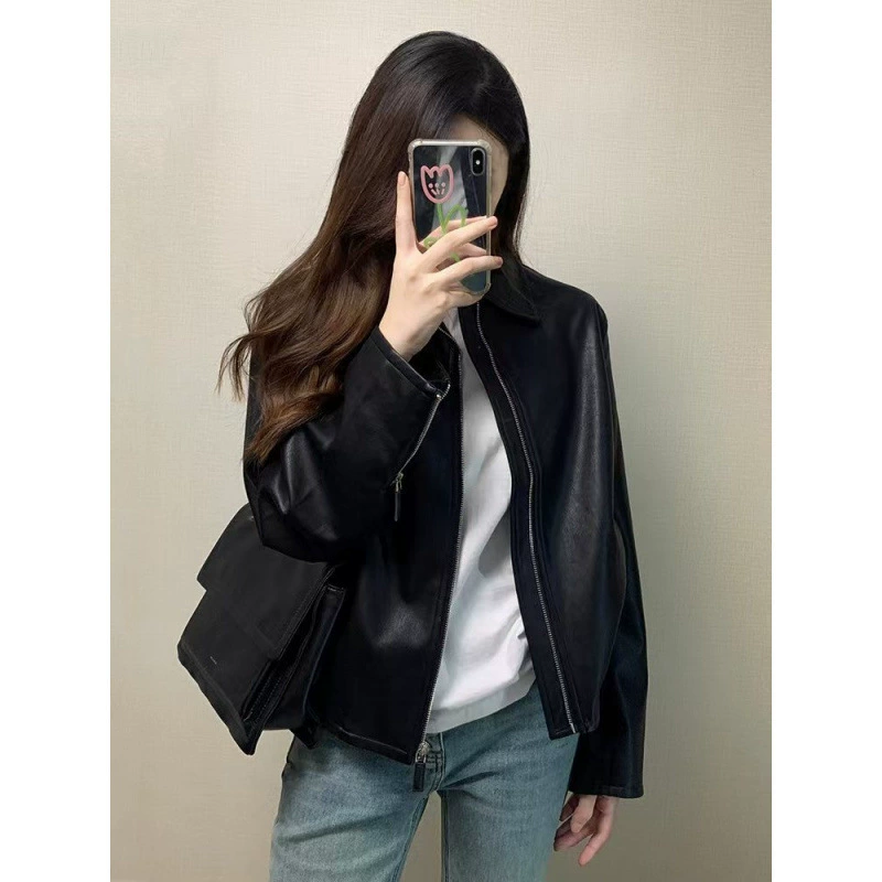 Autumn black short jacket, high-end, for teenagers