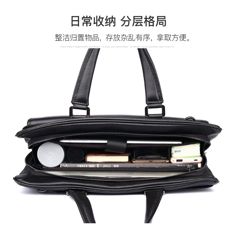 Capacious waterproof laptop for leisure, bag, business version, high-end, genuine leather