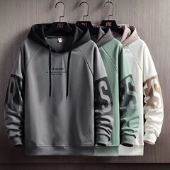 メンズ秋冬の帽子付きのゆったりしたアルファベットのプリントプルオーバー