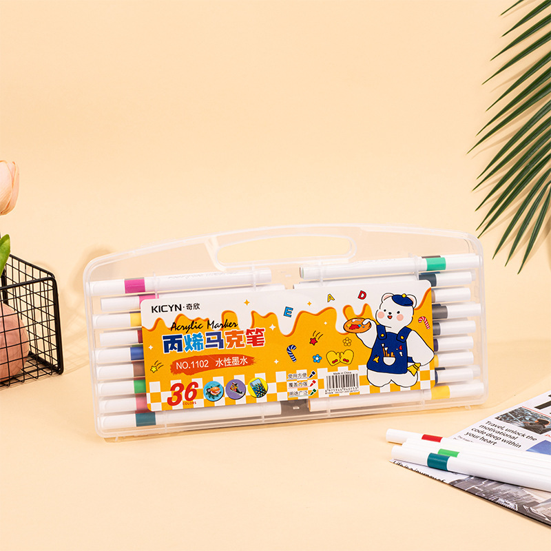 48色アクリル細棒マーカーペンギフトボックス、不透明、重ね塗り可能、子供用、水洗い可能、DIY落書きペン、水彩ペン|undefined
