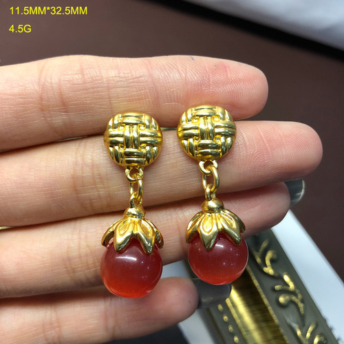 Retro palace accessories real gold plated red green glass bead pendant medieval necklace earrings set live supply