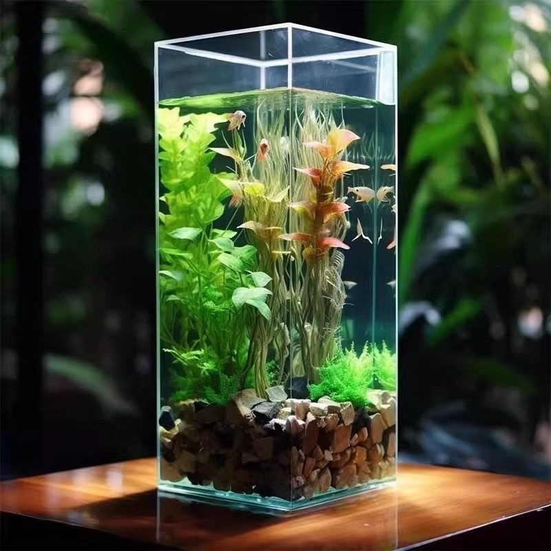ミニ正方形アクリル金魚水槽デスクトップホームリビングルーム小型透明落下防止水族館|undefined