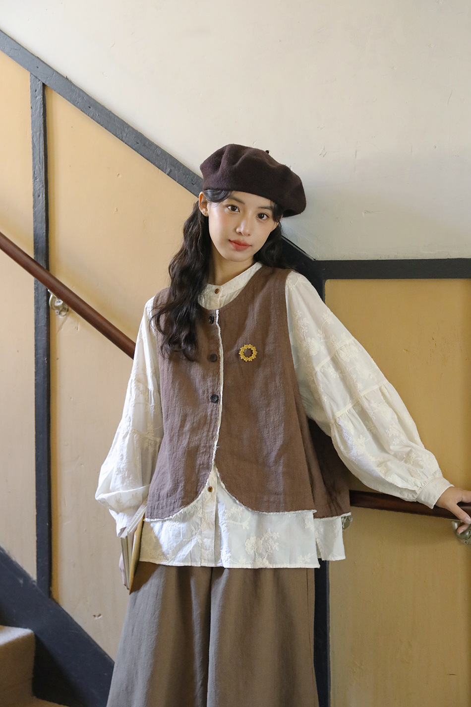 Real Shot: Japanese-style Design, Elaborate Embroidery, Pure Cotton Women's Shirt, Spring French Vintage High-end Shirt_ecoleips.com