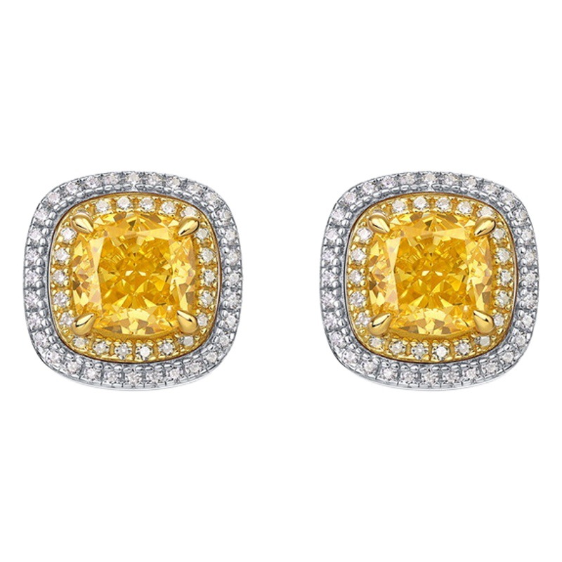 Wilsheng joyería nueva American Stud pendientes amarillo diamante S925 plata Rock Candy nicho europeo y americano hip hop moda ins