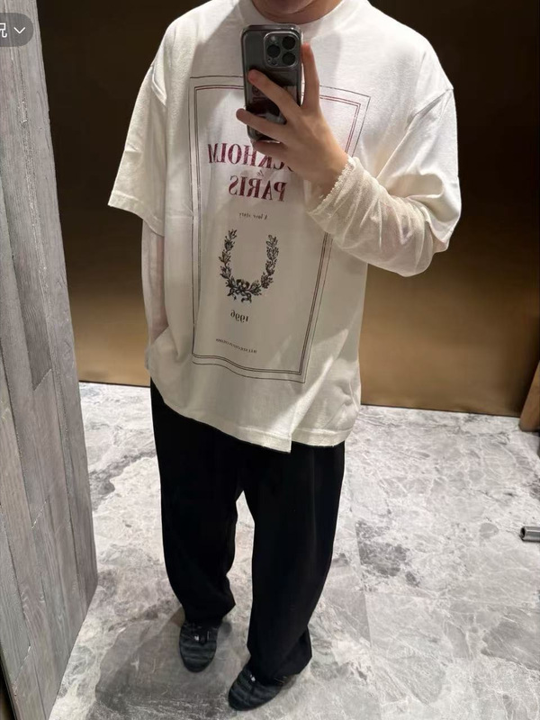 25SS YBオープン/ニッチデザインAC初秋レトロ柄ダメージプリントフェイクツーピース長袖から始まる/ 90% off|undefined