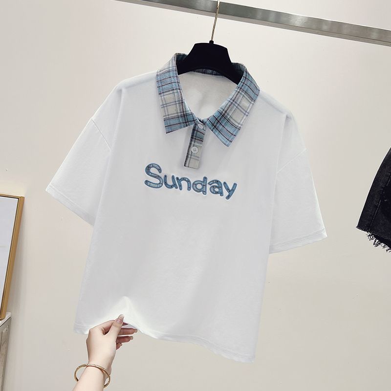 Korean Style Women's Loose Short-Sleeved POLO Top With Bow Tie Plaid Patchwork Stylish Archer0603 Suit Jeans_ecoleips.com